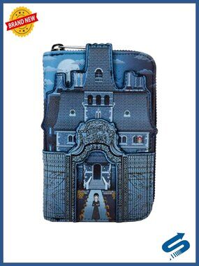 Faux Leather Zip Around Wallet with Gothic Castle Embossing